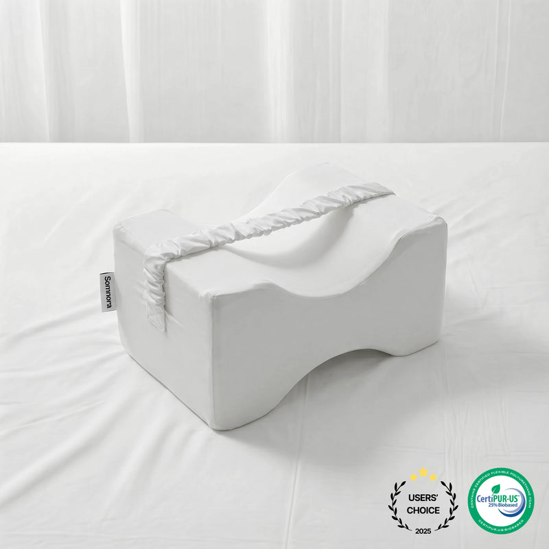 Align Knee Pillow hourglass memory foam with cooling cover and adjustable strap for side sleepers